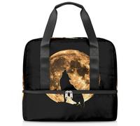 Borsone sportivo con silhouette di lupo e luna, borsa da palestra per donne e uomini, borsone da viaggio con scomparto per scarpe, grande capacità, per allenamento, fitness, yoga, nuoto, fine