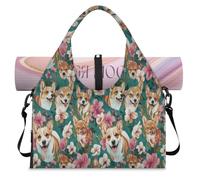 Borsone sportivo con simpatico fiore Corgi con scomparto per scarpe, borsa da viaggio per il fine settimana o per la notte, borsa da cabina per palestra, yoga e viaggio, Colore, L, Borsone da viaggio