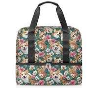 Borsone sportivo con simpatico fiore Corgi per donne uomini Kirls ragazzi ragazze 21 L Weekend Pernottamento Bagnato Separato Tote Bag per Viaggi Palestra Yoga, Colore, Grande, Organizer per borse
