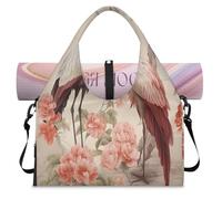 Borsone sportivo con stampa di gru a fiori con scomparto per scarpe, borsa da viaggio per il fine settimana, per la palestra, lo yoga, i viaggi, Colore, L, Borsone da viaggio