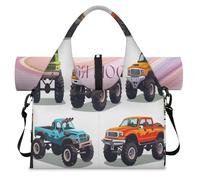 Borsone sportivo con stampa di Monster Trucks con scomparto per scarpe, borsa da viaggio per il fine settimana, per palestra, yoga, viaggi, Colore, L, Borsone da viaggio