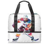 Borsone sportivo con stampa giocatore di hockey per donne, uomini, ragazzi e ragazze, 21 l, per il fine settimana, per la notte, per viaggi, palestra, yoga, Colore, Grande, Organizer per borse