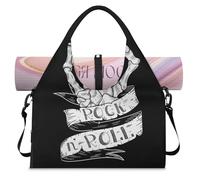 Borsone sportivo con teschio e mano Rock N Roll per donne e uomini con teschio scheletro borsa da notte con scomparto per scarpe borsa a tracolla per yoga palestra viaggi, Colore, L, Organizer per