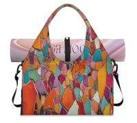 Borsone sportivo con tessere colorate a mosaico con scomparto per scarpe, per il fine settimana e la notte, borsa da cabina per palestra, yoga, viaggi, Colore, L, Borsone da viaggio