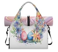 Borsone sportivo con uova di fiori ad acquerello con scomparto per scarpe, week-end e pernottamento, borsa da cabina per palestra, yoga, viaggi, Colore, L, Borsone da viaggio