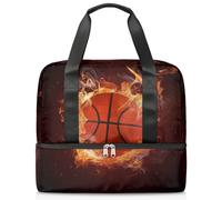Borsone sportivo da basket con fiamma, per donne, uomini, ragazzi, Kirls, palla da basket, fine settimana, borsa da notte separata da 21 l, per viaggi, palestra, yoga, Colore, 21L, Organizer per borse