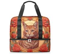 Borsone sportivo da donna, uomo e ragazzo, con gatto e rosa, per il fine settimana, per la notte, separato dal bagnato, 21 l, per viaggi, palestra, yoga, Colore, 21L, Organizer per borse