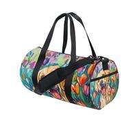 Borsone sportivo da palestra, borsone da viaggio, borsa da viaggio, borsa da viaggio con cane labrador dorato chiaro e felice, per weekender, sport, vacanze, danza, Multi