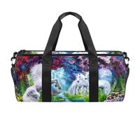 Borsone sportivo da palestra con cavallo bianco e alberi in fiore fiori piccione ponte sul fiume borsa da palestra fitness borsone da viaggio borsa tote borsa attrezzatura per donne uomini,