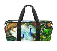 Borsone sportivo da palestra con motivo animali della foresta con pavone e ghepardo borsa da viaggio borsa da viaggio borsa per attrezzatura da donna uomo, Multicolore, 17.7x9x9 inches
