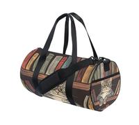 Borsone sportivo da palestra, da viaggio, con gatto sulla libreria per weekender, sport, vacanze, danza, Multi