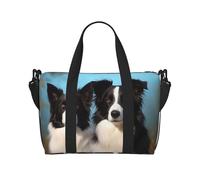 Borsone sportivo da palestra per donne e uomini, borsone da viaggio con Border Collie, borsa da weekender, in tela, borsa da viaggio per la notte, per viaggi, nuoto, fitness, allenamento, sport, nero