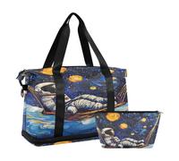 Borsone sportivo da viaggio, borsone da viaggio con tasca bagnata per scarpe e borsa da toeletta, un semplice dipinto di un astronauta su un'amaca che guarda la notte stellata, per donna e uomo, Multi