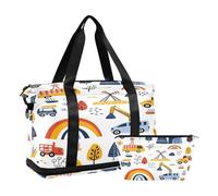 Borsone sportivo da viaggio, borsone da viaggio con tasca bagnata, scomparto per scarpe e articoli da toeletta, motivo: escavatore, auto rossa, per donna e uomo, Multi