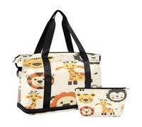 Borsone sportivo da viaggio, borsone da viaggio con tasca bagnata, scomparto per scarpe e articoli da toeletta, giraffa, leone, tigre, per donna e uomo, Multi