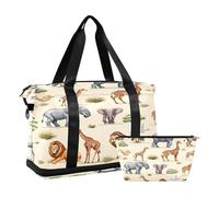 Borsone sportivo da viaggio, borsone da viaggio con tasca bagnata, scomparto per scarpe e articoli da toeletta, leone, elefante, ghepardo, antilope, per donne e uomini, Multi