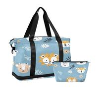 Borsone sportivo da viaggio, borsone da viaggio con tasca bagnata, scomparto per scarpe e articoli da toeletta, testa di leone e volpe, per donna e uomo, Multi