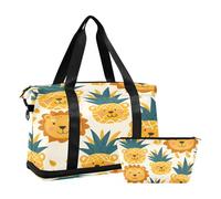 Borsone sportivo da viaggio, borsone da viaggio con tasca bagnata, scomparto per scarpe e articoli da toeletta, ananas e leone, per donna e uomo, Multi