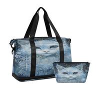 Borsone sportivo da viaggio, borsone da viaggio con tasca bagnata, scomparto per scarpe e articoli da toeletta, gatto bianco delle nevi per donna e uomo, Multi