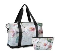 Borsone sportivo da viaggio, borsone da viaggio con tasca bagnata, scomparto per scarpe e articoli da toeletta, bellissimi fiori bianchi e rosa, per donna e uomo, Multi