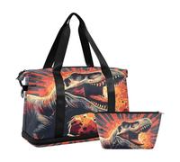 Borsone sportivo da viaggio, borsone da viaggio con tasca bagnata, scomparto per scarpe e articoli da toeletta, T-rex stile vettoriale, ritratto per donna e uomo, Multi
