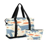 Borsone sportivo da viaggio, borsone da viaggio con tasca bagnata, scomparto per scarpe e articoli da toeletta, tricheco e pesce stelle marine, per donna e uomo, Multi