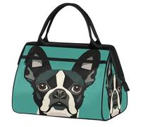 Borsone sportivo da viaggio, Boston Terrier, con cane in stile cartone animato, a tema animale, impermeabile, per fine settimana, per uomini e donne