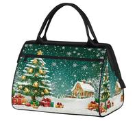 Borsone sportivo da viaggio, con albero di Natale, foresta e fattoria, impermeabile, per uomo e donna