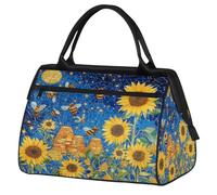 Borsone sportivo da viaggio, con api, girasoli, cielo artistico, impermeabile, da portare con sé, per uomo e donna