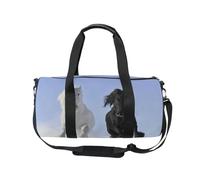 Borsone sportivo da viaggio con cavallo bianco nero bianco per donne e uomini, animali ragazze ginnastica danza borsa fine settimana borsa da notte borsa da allenamento fitness
