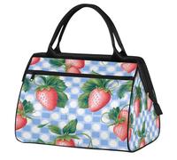 Borsone sportivo da viaggio, con griglia blu fragola, impermeabile, per uomo e donna