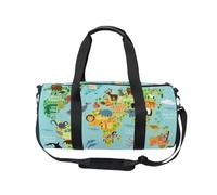 Borsone sportivo da viaggio con mappa del mondo con animali, per donne e uomini, educazione per ragazze, ginnastica, danza, fine settimana, pernottamento, fitness, allenamento