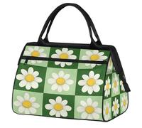 Borsone sportivo da viaggio, con margherite e griglia verde, impermeabile, per uomo e donna
