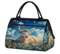 Borsone sportivo da viaggio con mucca, cielo stellato, per donne e uomini, grande capacità, borsone per weekender, impermeabile, da portare con sé, per palestra, viaggi, attività all'aperto