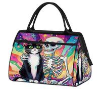 Borsone sportivo da viaggio con scheletro arcobaleno e gatto carino per donne e uomini, borsone da viaggio di grande capacità, impermeabile, da portare con sé, per palestra, viaggi, attività