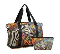 Borsone sportivo da viaggio con tasca bagnata, scomparto per scarpe e articoli da toeletta, zebra in Gustav Klimt, per donna e uomo, Multi