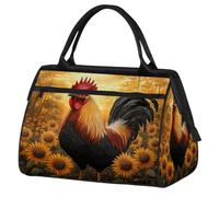 Borsone sportivo da viaggio, gallo e girasole, impermeabile, da portare con sé, per uomo e donna