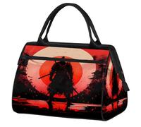 Borsone sportivo da viaggio in stile giapponese con silhouette samurai per donne e uomini, borsone da viaggio di grande capacità, impermeabile, borsa da portare con sé durante la notte, per palestra