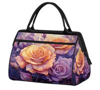 Borsone sportivo da viaggio vintage con rosa gialla floreale per donne e uomini, borsone da viaggio di grande capacità, impermeabile, borsa da portare durante la notte, per palestra, viaggi, attività