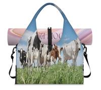 Borsone sportivo estivo con mucche con scomparto per scarpe, graziose mucche, week-end, borsa da viaggio per palestra, yoga, Colore, L, Borsone da viaggio