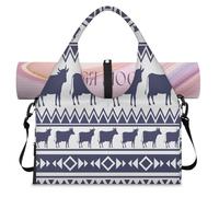 Borsone sportivo etnico geometrico con animali, per donne e uomini, per il fine settimana, con scomparto per scarpe, borsa a tracolla per yoga, palestra, viaggi, Colore, L, Organizer per borse