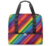 Borsone sportivo geometrico arcobaleno per donne uomini Kirls ragazzi ragazze 21 L Weekend Pernottamento Bagnato Separato Tote Bag per Viaggi Palestra Yoga, Colore, Grande, Organizer per borse