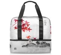 Borsone sportivo giapponese con pittura a inchiostro d'acero per donne uomini ragazzi Kirls Felicità giapponese Weekend Borse notturne Seperated Bagnato 21 L Tote Bag per Viaggi Palestra Yoga, Colore,