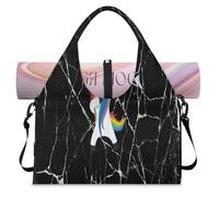 Borsone sportivo in marmo nero con unicorno, per donne e uomini, borsa da notte con scomparto per scarpe, borsa a tracolla per yoga, palestra, viaggi, Colore, L, Organizer per borse