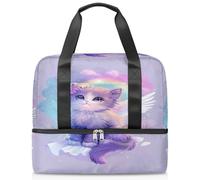 Borsone sportivo Kawaii con ali d'angelo e gatto, per donne, uomini, ragazzi, ragazze, 21 l, per il fine settimana, per la notte, per viaggi, palestra, yoga, Colore, Grande, Organizer per borse