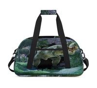 Borsone sportivo per bambini, ragazze, ragazzi, donne, uomini, 24 l, borsa da viaggio per la notte, borsa da viaggio, palestra, danza, 3D Forest Tyrannosaurus Rex Dino, Colore, (24L) UK, Organizer per