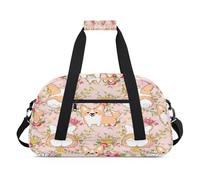 Borsone sportivo per bambini, ragazze, ragazzi, donne, uomini, 24 l, per fine settimana, per la notte, borsone da viaggio, palestra, danza, motivo floreale con cane Corgi divertente, Colore, (24L) UK,
