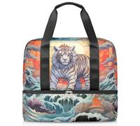 Borsone sportivo per donne, uomini e ragazzi, Kirls, mitico animale con stampa tigre, 21 l, per il fine settimana e la notte, borsa larga separata per viaggi, palestra, yoga, Colore, 21L, Organizer