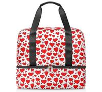 Borsone sportivo per donne, uomini e ragazzi, Kirls, stampa rossa con cuore e scritta "Love", per il fine settimana, per la notte, separato, da 21 l, per viaggi, palestra, yoga, Colore, 21L, Organizer