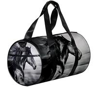 Borsone sportivo piccolo, borsa tote per yoga, motivo nero e cavallo, borsa da viaggio per fitness all'aperto